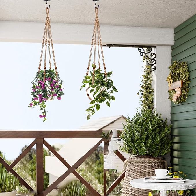Jute Macrame Plant Hanger Indoor Set of 2 Hanging Planter Basket Flower Pot - Image 8