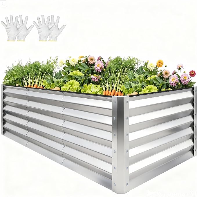 YITAHOME 8x4x3ft Large Raised Garden Bed Kit, Galvanized Metal Planter Box by YITAHOME