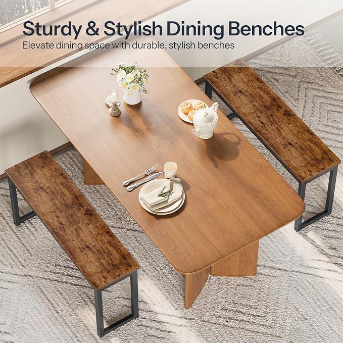 HOOBRO Dining Benches, Pair of 2 Industrial Style Indoor Benches, Durable Metal - Image 4