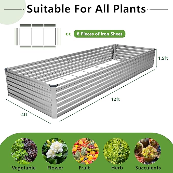 12x4x1.5FT Galvanized Raised Garden Bed, Vegetable Boxes-Rectangle Metal Flower - Image 2