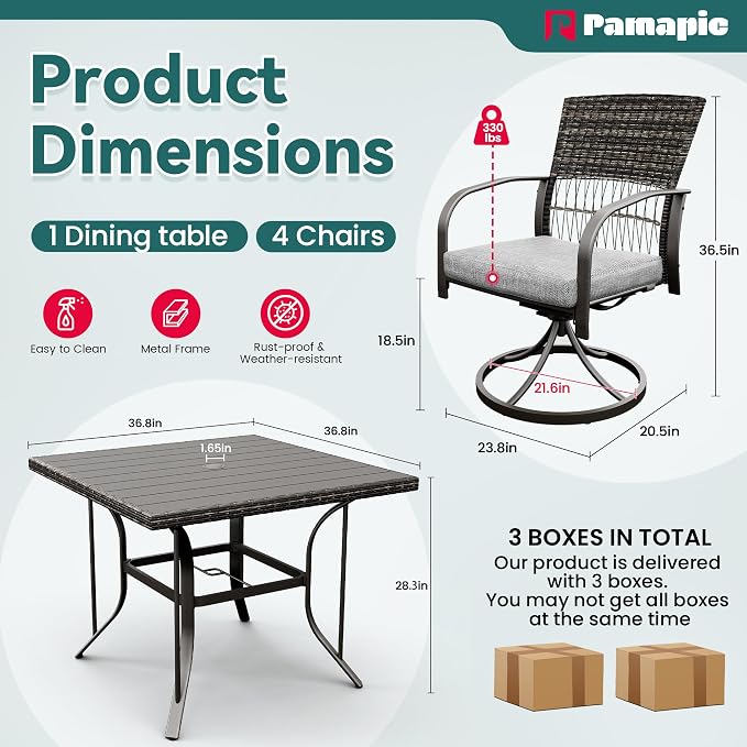 Pamapic 5-Piece Outdoor Dining Set - Image 3