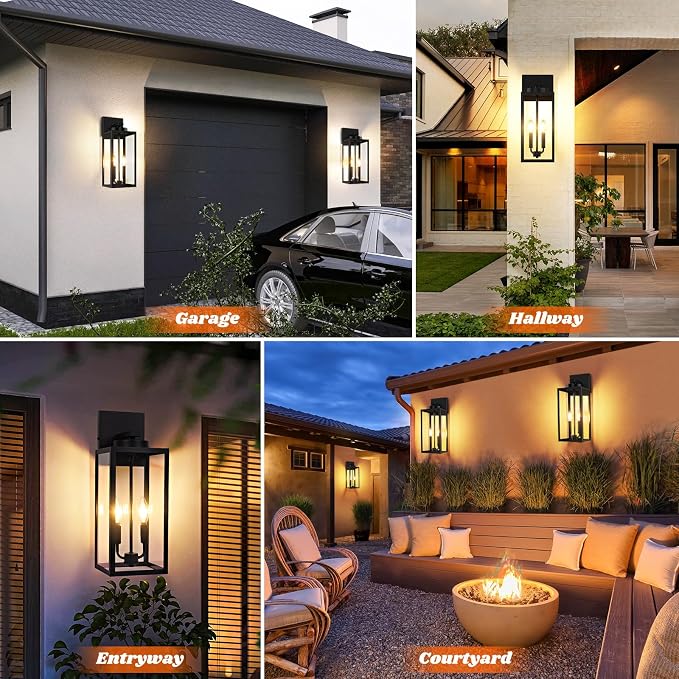 2-Pack 18inch Outdoor Light Fixtures, Waterproof Black Outside Wall Lanterns - Image 7