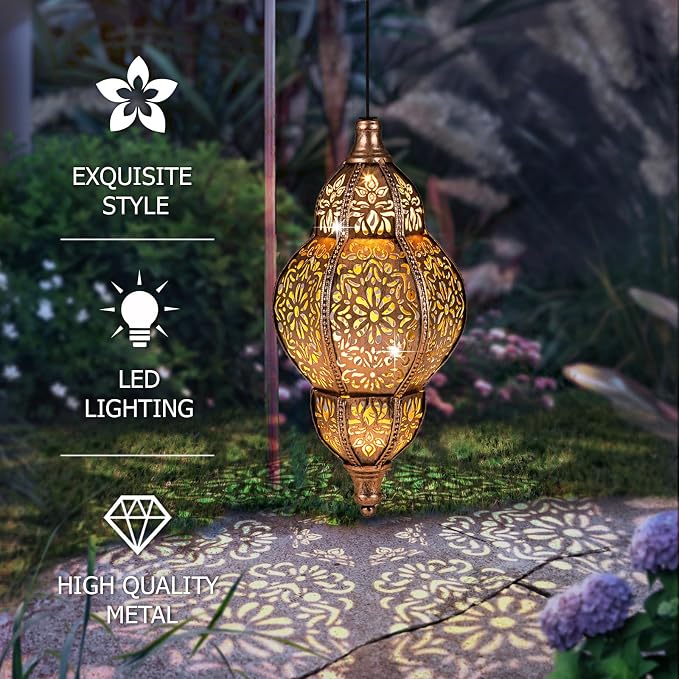 Hanging Solar Lantern Outdoor Decor, Moroccan Solar Lights - Image 2