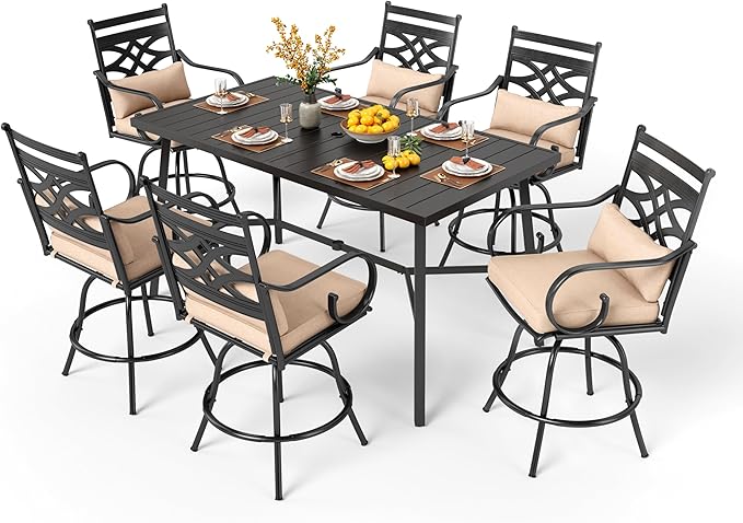 PHI VILLA 7 Pieces Patio Bar Set, Outdoor Bar Table and Chairs Set, Strong and by PHIVILLAThepioneerofcomfortablehouseholdsupplies