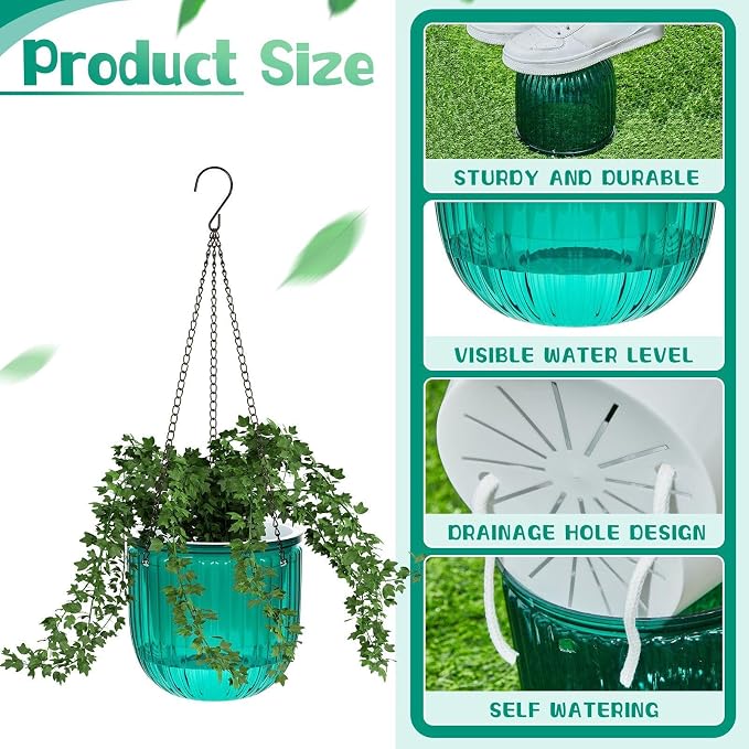 Meanplan 4 Pcs Self Watering Hanging Planter Indoor 6.5 Inch Hanging Baskets - Image 4