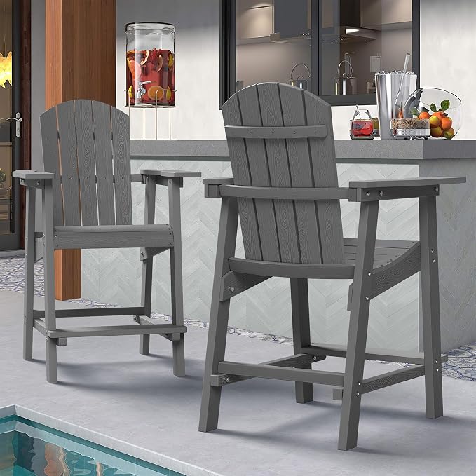DWVO 25" Tall Adirondack Chair Set of 2, Poly Bar Height Balcony Chairs - Image 2