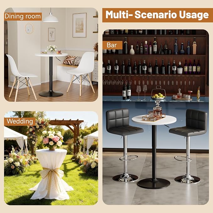 Flamaker Round Bistro Pub Table 23.6 Inch Height Adjustable 360° Swivel Bar - Image 5