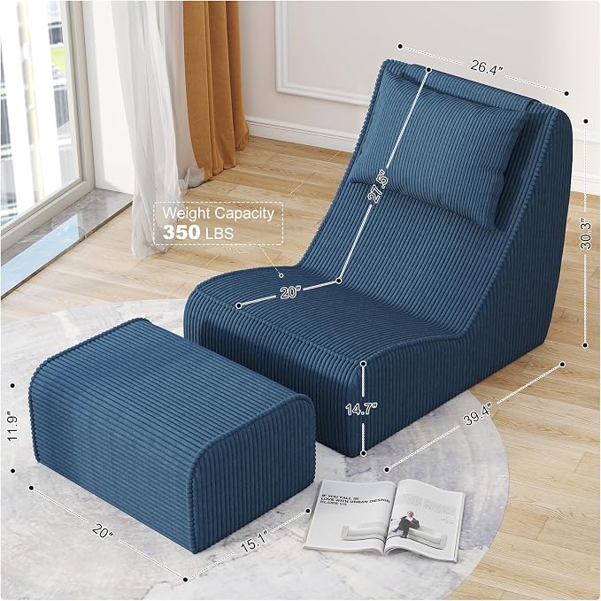 Giant Bean Bag Chair for Adults, Corduroy Chaise Lounge - Image 2