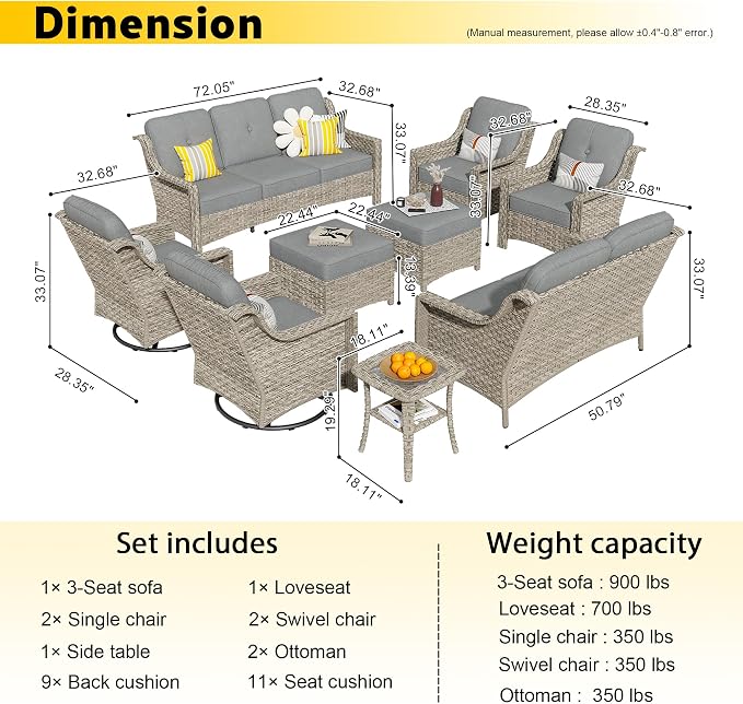 HOOOWOOO 9 Piece Patio Furniture Conversation Sets - Image 7
