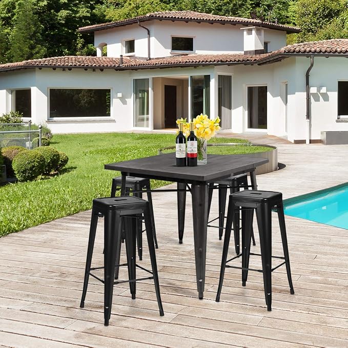 COSTWAY Metal Bar Stools Set of 4, - Image 4