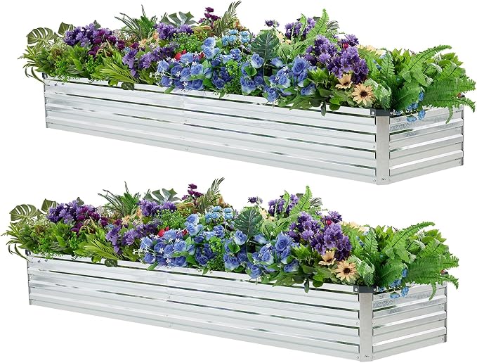 2 Pack 8x2x1FT Galvanized Raised Garden Bed Kit, Outdoor Metal Planter Box by Meberam