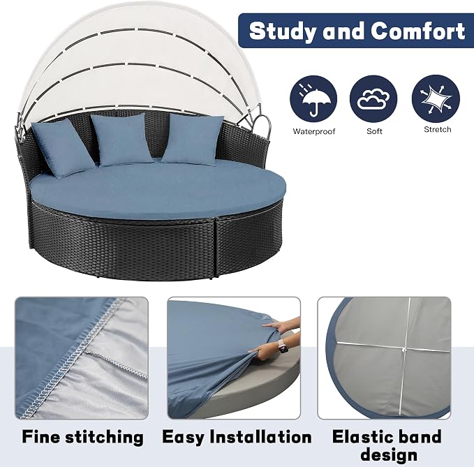66" Round Daybed Cushion Cover & 3 Pillow Covers Set - Image 4