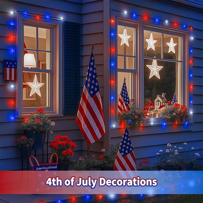 4 Pack Red White and Blue Solar String Lights, 320LED 180FT 4th of July - Image 7