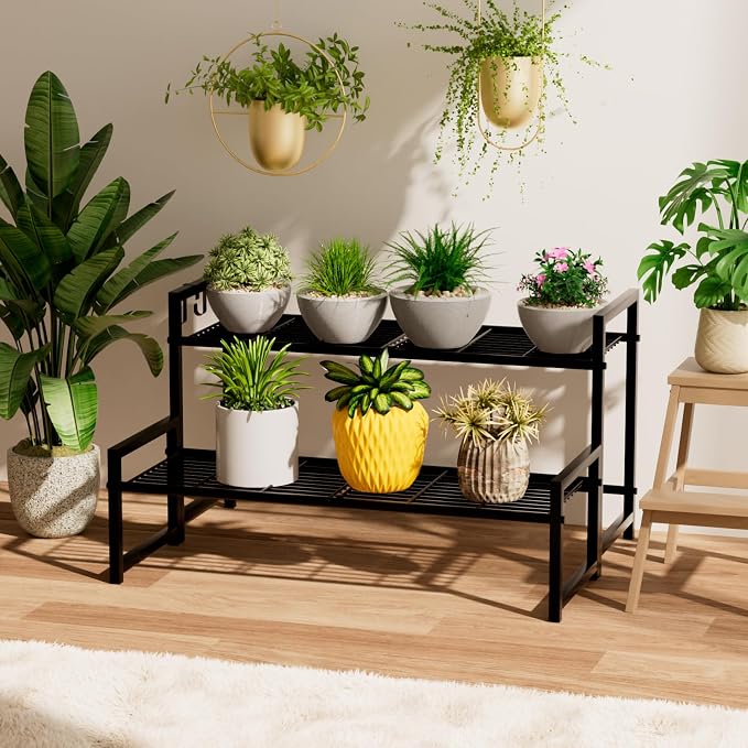 Garden 4 you 2 Tier Metal Plant Stand Outdoor Indoor Waterproof, Stackable - Image 6