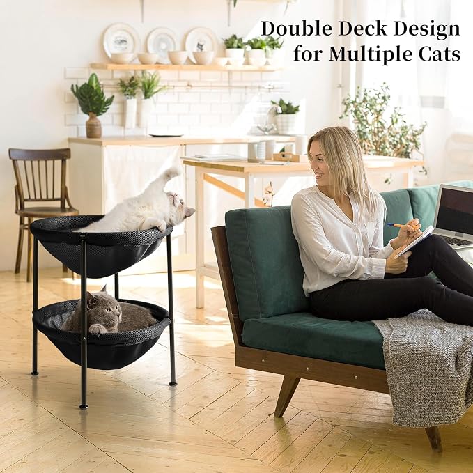 Double Cat Bed Black, Breathable Pet Bed - Image 2