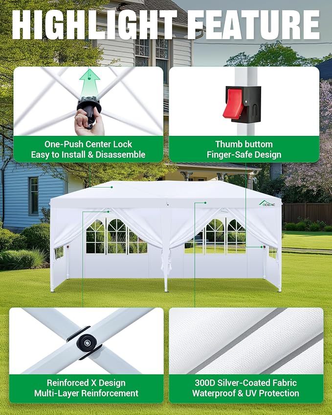 10x20 Pop Up Canopy, 2 Central Lock Easy Set-up Outdoor Party Tent - Image 2