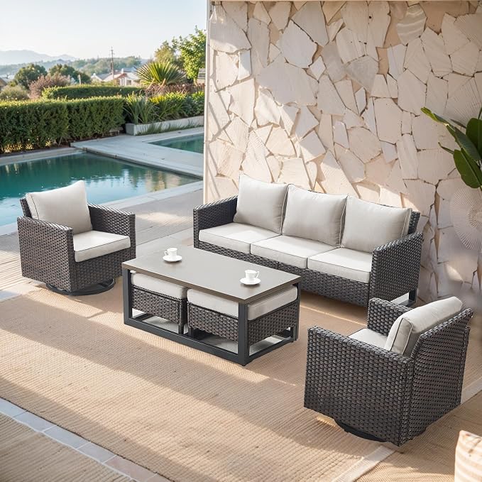 Belord 6 Piece Outdoor Furniture Patio Wicker Sofa Set, Oversize Outdoor Swivel - Image 3