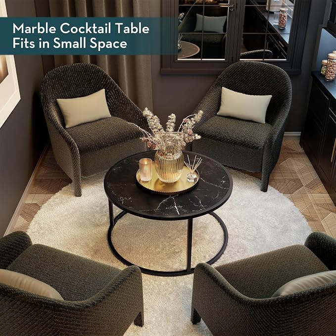 SAYGOER Black Coffee Table Round Marble CoffeeTables - Image 5