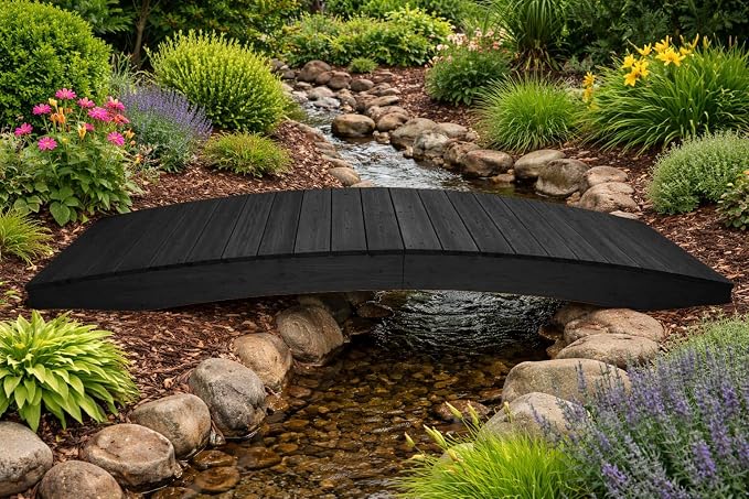 10 FT BLACK Amish Made Pinewood Heavy Duty Garden Bridge - Image 5