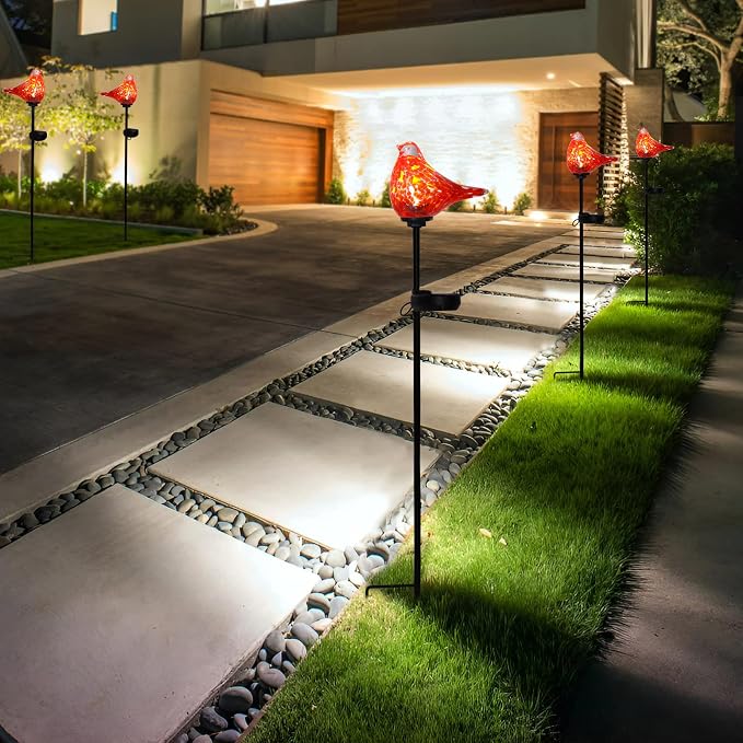 Bshine Solar Garden Decoration Outdoor Cardinal Lights, Hand Blown Glass - Image 5