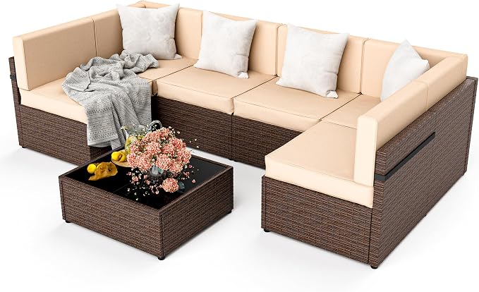 Pamapic Patio Furniture Set, 7 Pieces Modular Outdoor Sectional, Patio by Pamapic