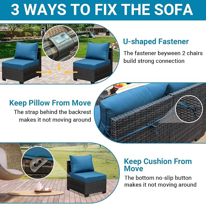 Jing's Villa 6-Piece Patio Furniture Set, All-Weather Outdoor Wicker Sectional - Image 6