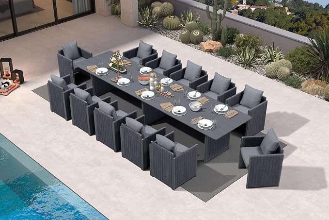 PURPLE LEAF 13 Pieces Outdoor Patio Dining Set Modern Extra Large by PURPLELEAF