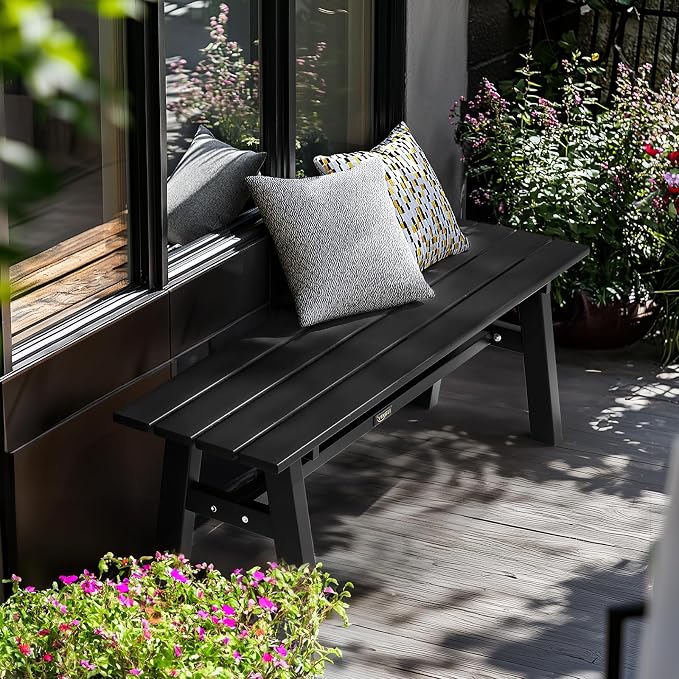 VINGLI 47” Outdoor HDPE Bench, Weatherproof Garden Bench w/Metal Legs, Poly - Image 7