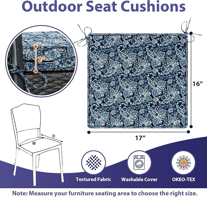Outdoor Chair Cushions Set of 4, Waterproof Outdoor Seat Cushions - Image 6