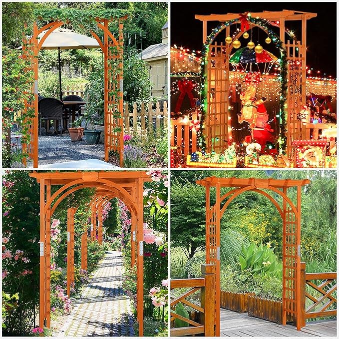Yaheetech Horticulture Garden Arches 7FT Wood Backdrop Stand Wooden Trellis - Image 5