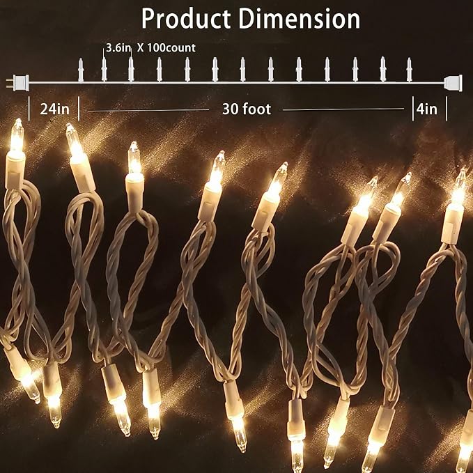 HISHINY Christmas Lights 100 Count Mini Clear Lights 32ft White Wire Christmas - Image 2