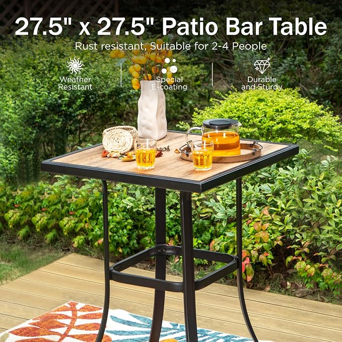 PHI VILLA Patio Bar Table, Outdoor Bar Height Bistro Table - Image 2