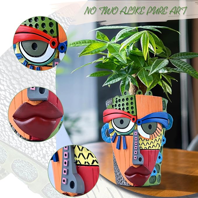 Abstract Face Planter Pots for Plants, Hand-Painted Colorful Flower Pots - Image 3