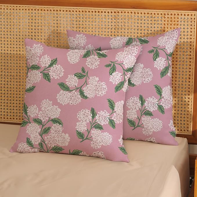 Pink Pillow Covers 16x16 Inch 2 Pcs Preppy Pink Green Hydrangea Flower Decor - Image 2