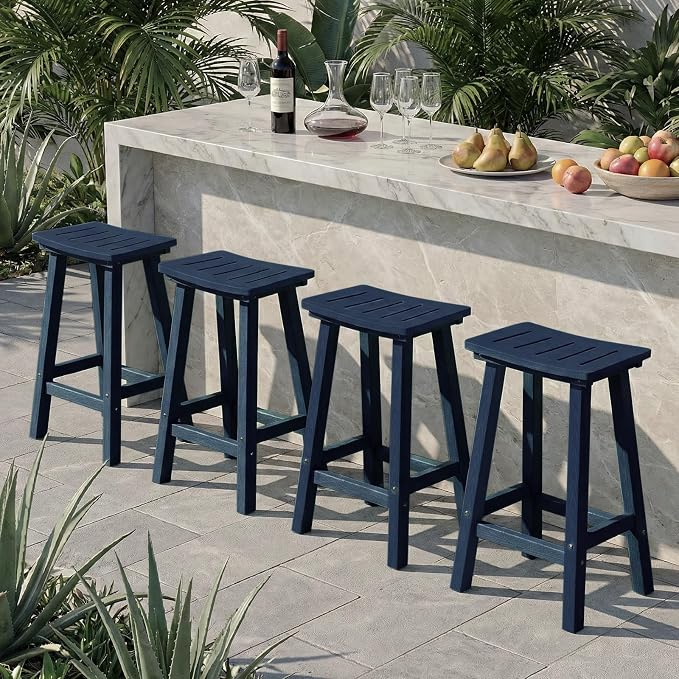 Outdoor Bar Stools Set of 4, 24 Inch All-Weather HDPE Counter Height Chairs - Image 7
