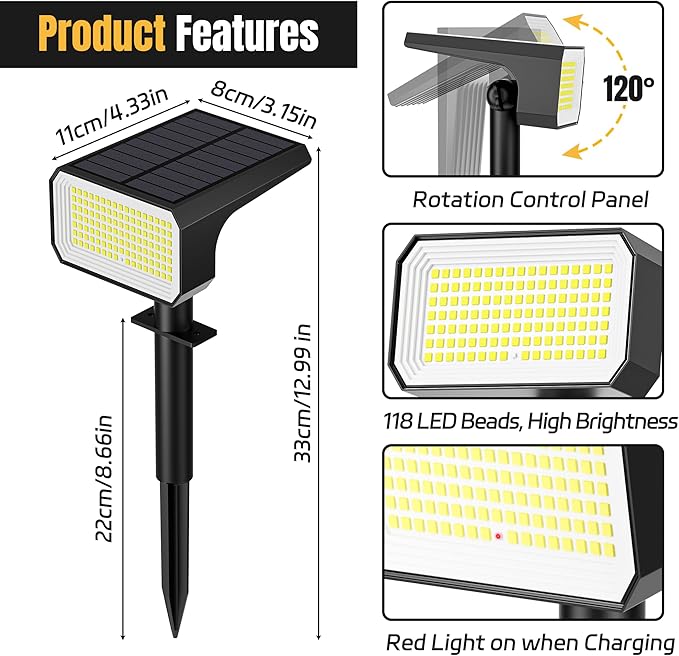 Solar Spot Lights Outdoor, 4 Modes Auto On/Off Solar Landscape Spotlights - Image 8