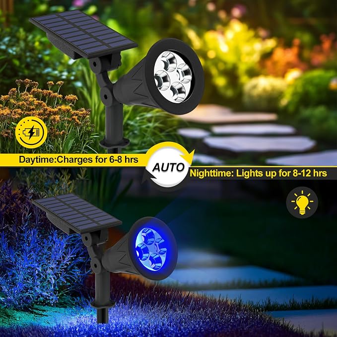 T-SUN Blue Solar Spotlights, Solar Lights Outdoor Waterproof, Auto ON/Off - Image 4
