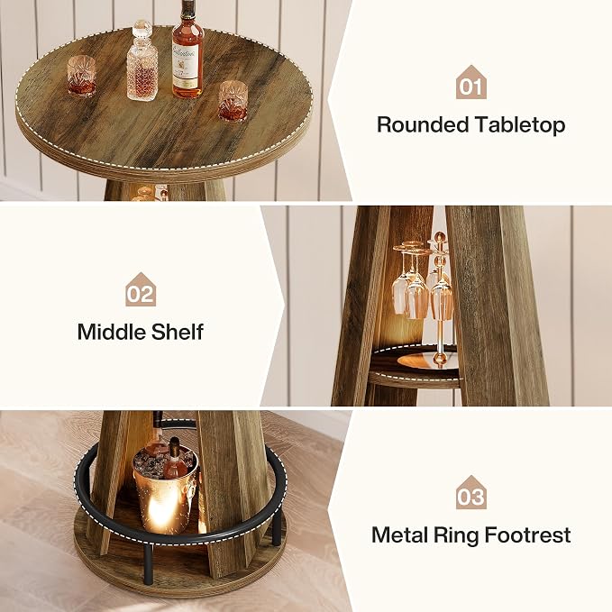 Tribesigns Round Bar Table, 39.4" H High Top Bistro Table - Image 8