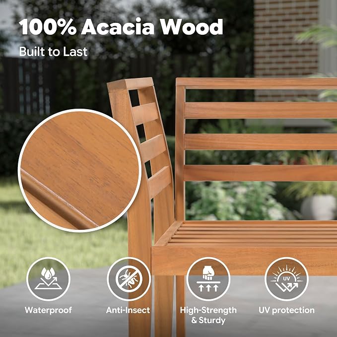 5-Piece Acacia Wood Patio Sectional Set, L-Shaped Outdoor Sofa Garden Couch - Image 3