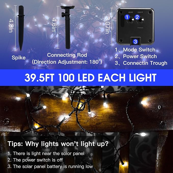 Solar String Lights Outdoor, 2 Pack 79FT 200 LED Waterproof Solar Christmas - Image 6