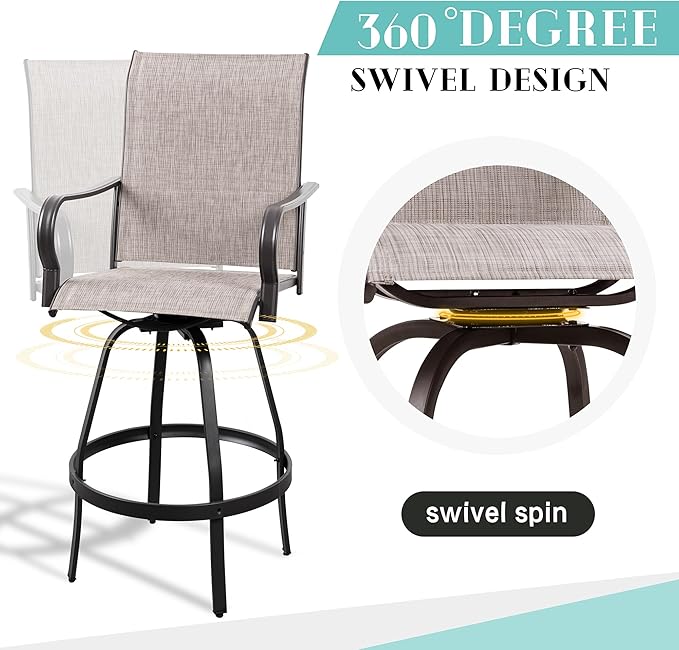 Vongrasig 2 Piece Patio Swivel Bar Chairs, All Weather Metal Textile High - Image 6
