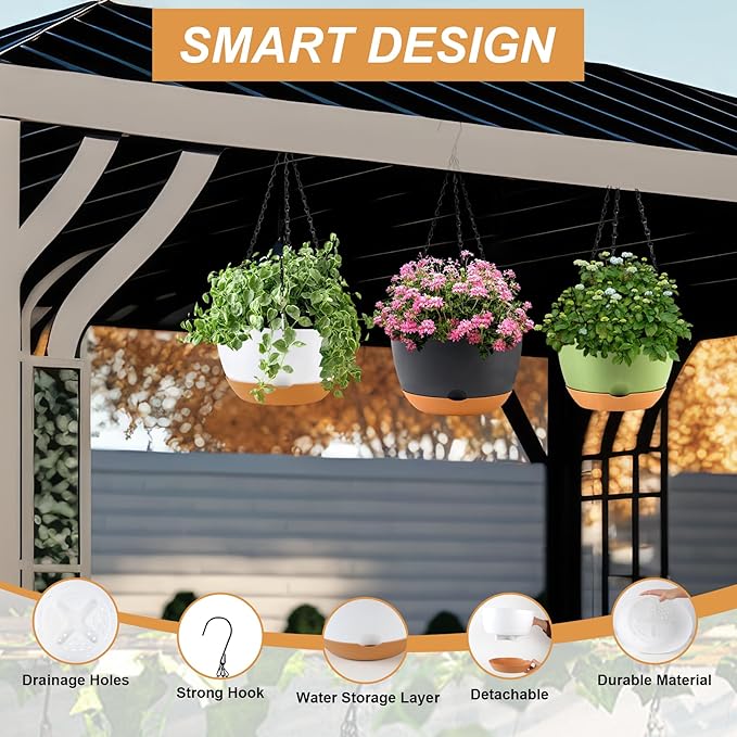 8/10/12 inch Plant Pot Hanging Planters Self Watering Pots - Image 4