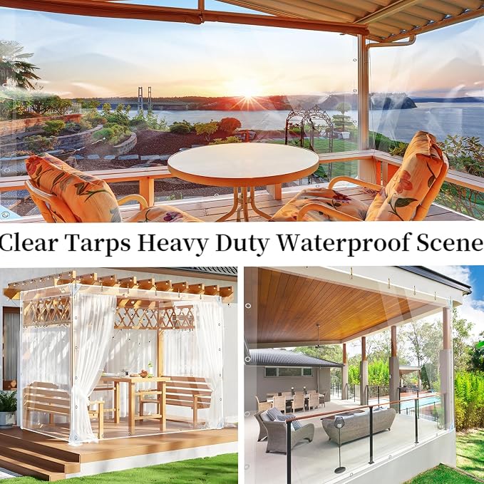 Clear Vinyl Tarp, 14Mil Thickened Tear Resistant PVC Vinyl Tarpaulin - Image 7