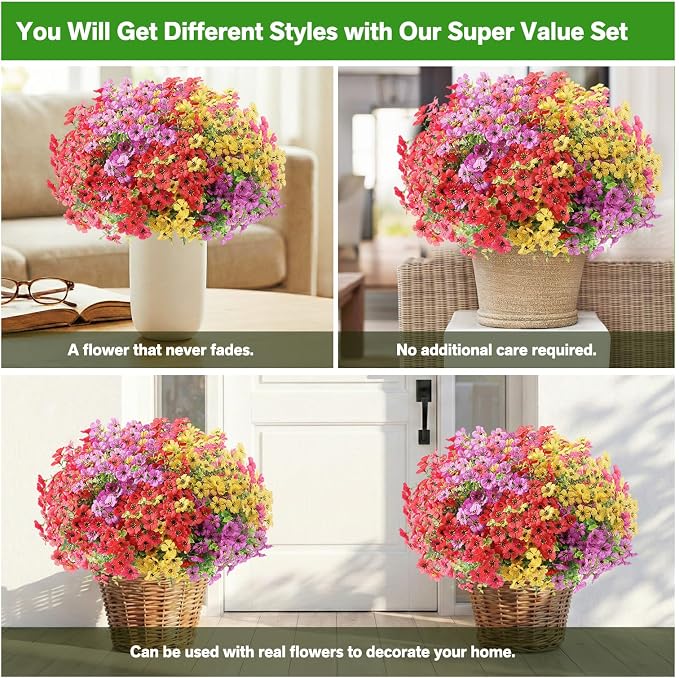Artificial Flowers for Outdoor, Silk Flowers No Fade Fake Plastic Flowers Faux - Image 5