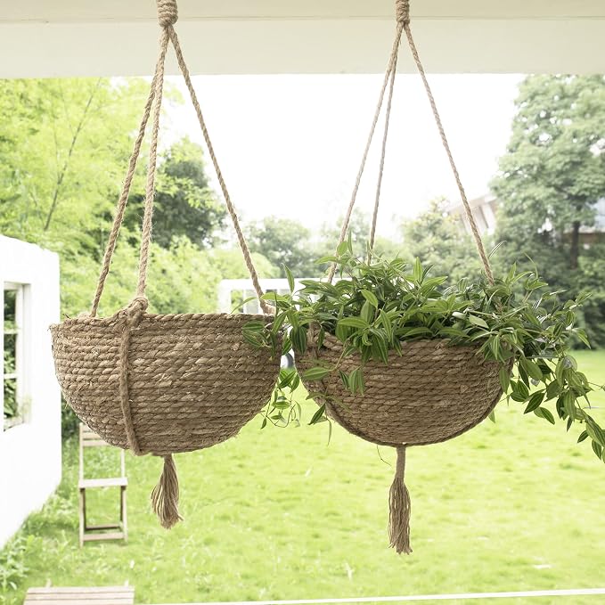 Natural Seagrass Hanging Planter Basket Set, Indoor Plant Pots, Boho Decor - Image 3