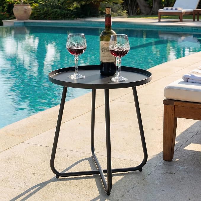 Outdoor Side Table, Indoor & Outdoor 18" Round Patio Side Table, Small Metal - Image 4