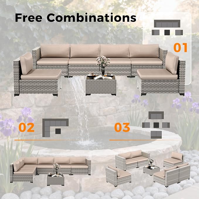 6-Seat Modular Patio Furniture Set – Outdoor Wicker Sectional Sofa - Image 8