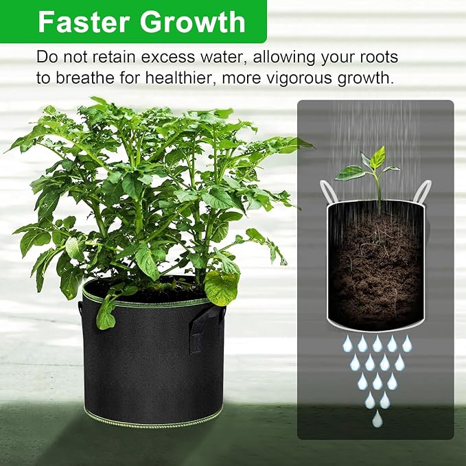 5 Gallon Fabric Grow Bags 6-Pack, Thickened Aeration Planter Bags - Image 5