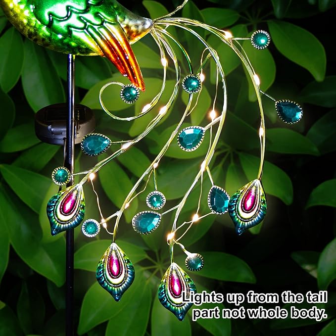 Glintoper Solar Garden Lights, 39 Inch Height Outdoor Metal Peacock Decorative - Image 4