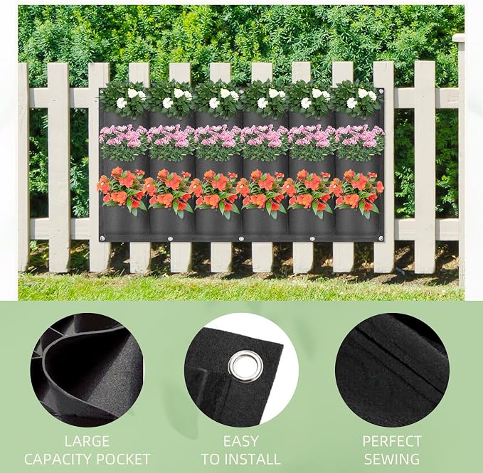LITLANDSTAR 18 Pockets Hanging Grow Bags, 2 Pack Horizontal Wall Planter Plant - Image 2